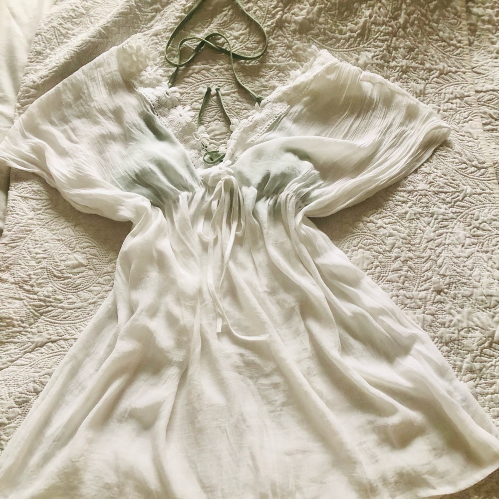 ARDENE White Mini Dress Beach Cover-Up *Bow and Floral details